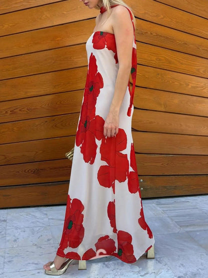Bedrukt polyester buis maxi-jurk