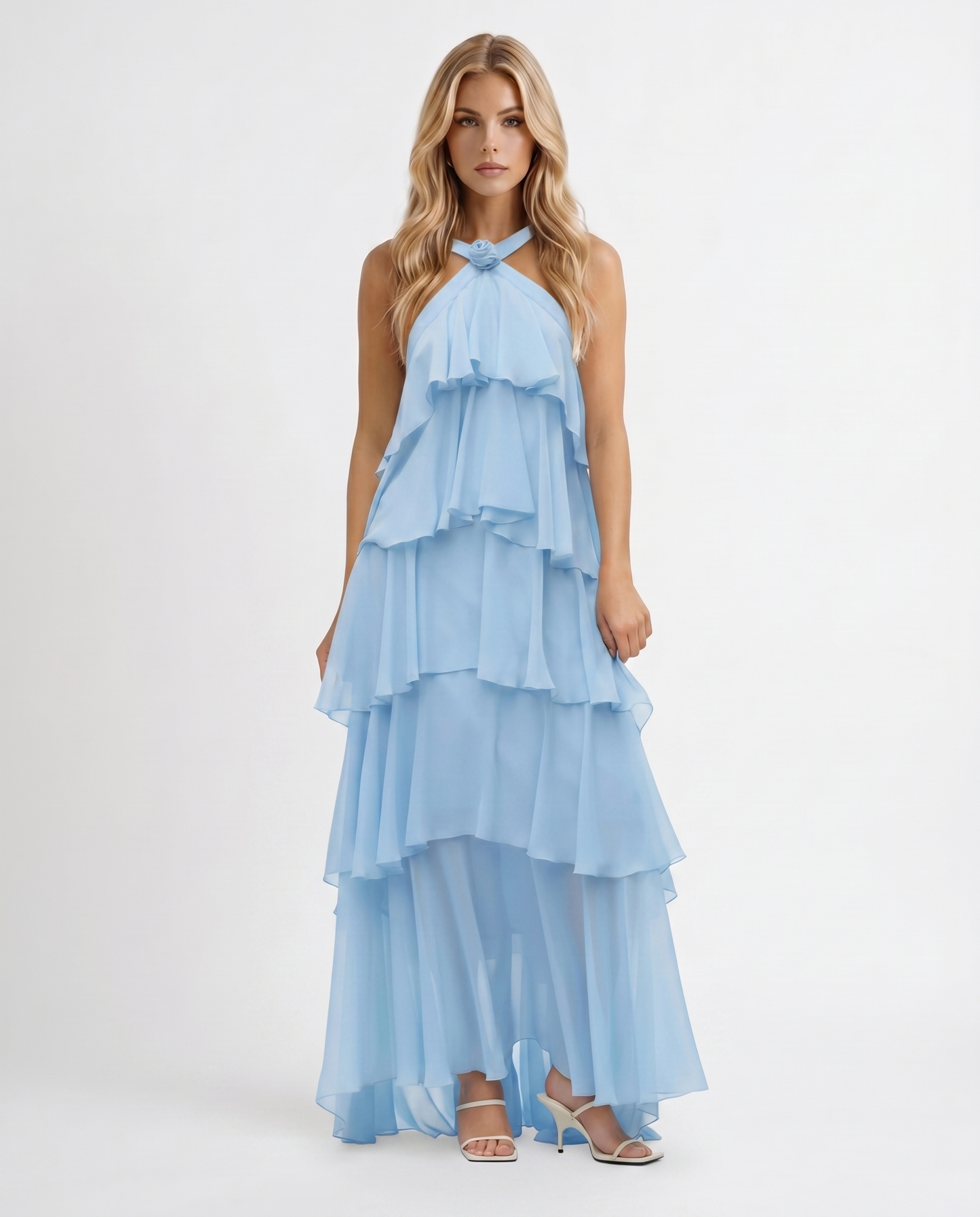 Mouwloze Maxi Jurk met Bloemenprint en Halternek voor Dames