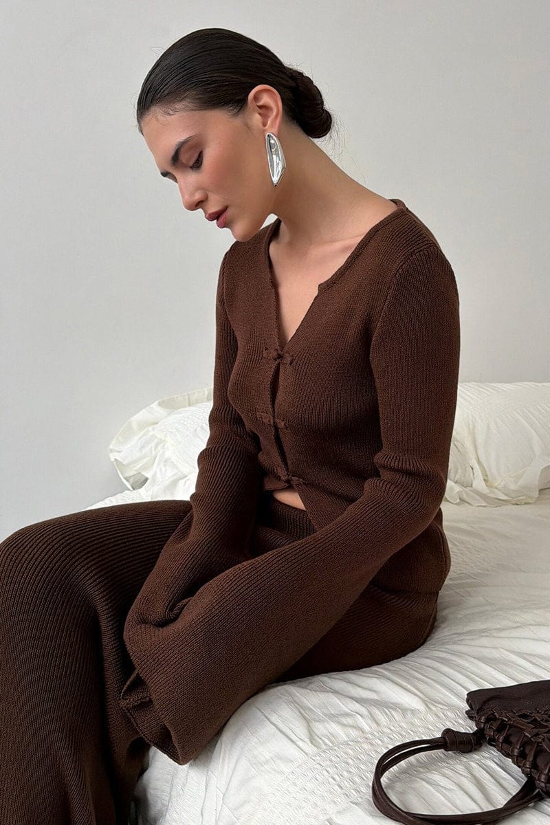 Dames Gebreide Set Met Klokmouwen En Maxirok