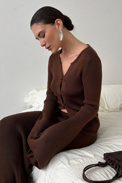 Dames Gebreide Set Met Klokmouwen En Maxirok