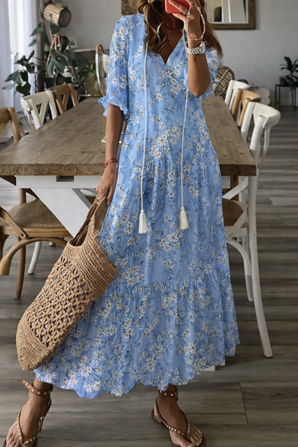Dames Mouwloze V-Hals Maxi Jurk van Polyester