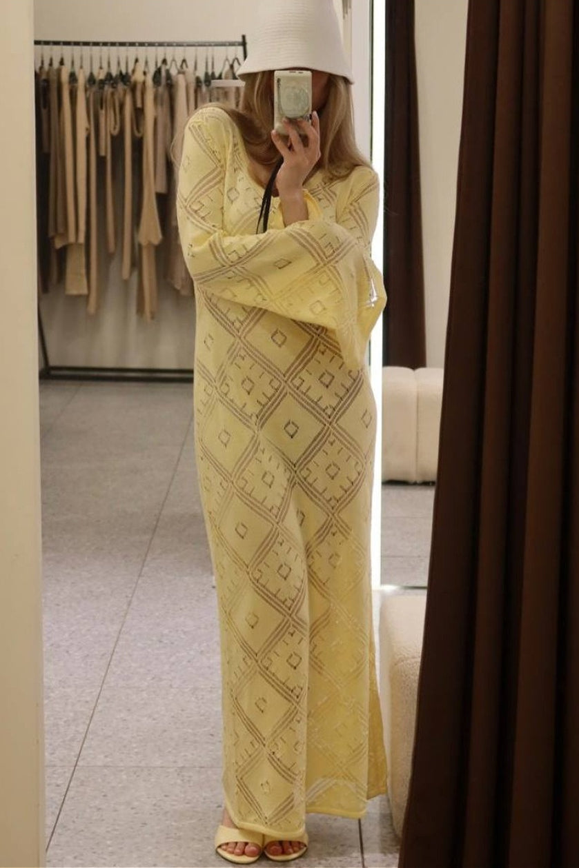Gebreide Argyle Jacquard Maxi Jurk met Lange Mouwen