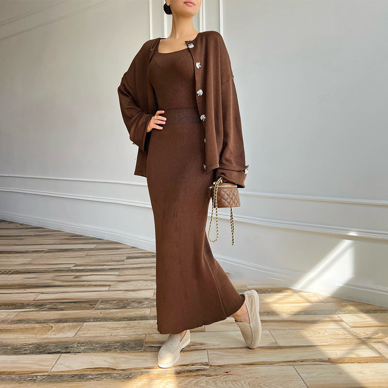 Dames Gebreide Vestset Slim Fit Met Knopen
