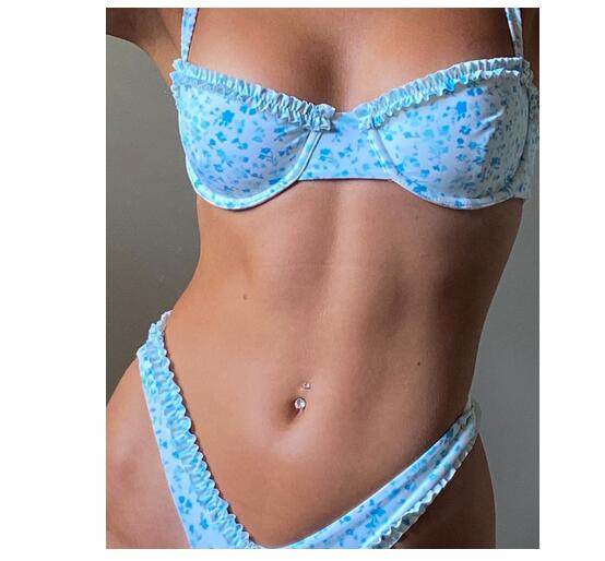 Cute Lichtblauwe Boho Bikini met Ruches