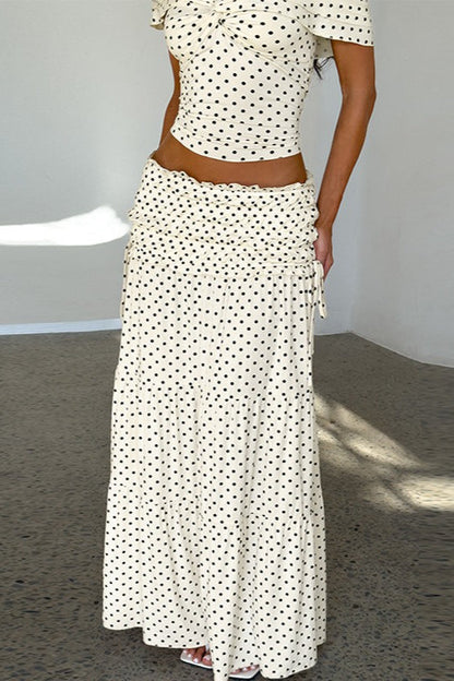 Polkadot Strapless Maxi Rok Set Abrikoos