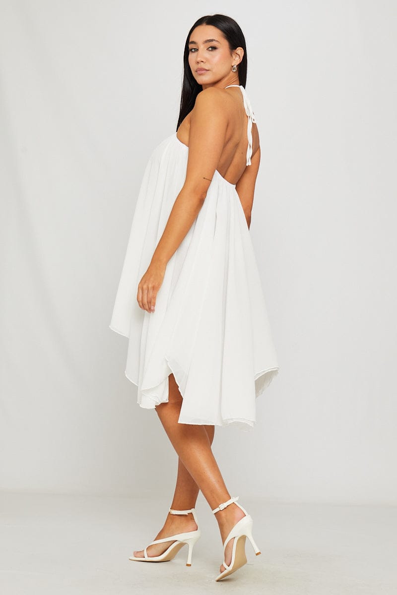 Chiffon halternek asymmetrische mini-jurk wit