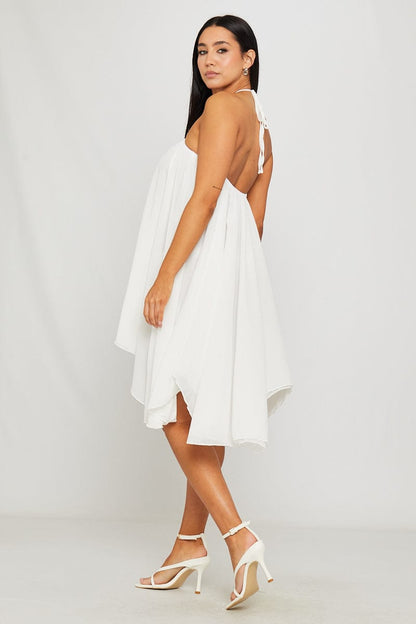 Chiffon halternek asymmetrische mini-jurk wit