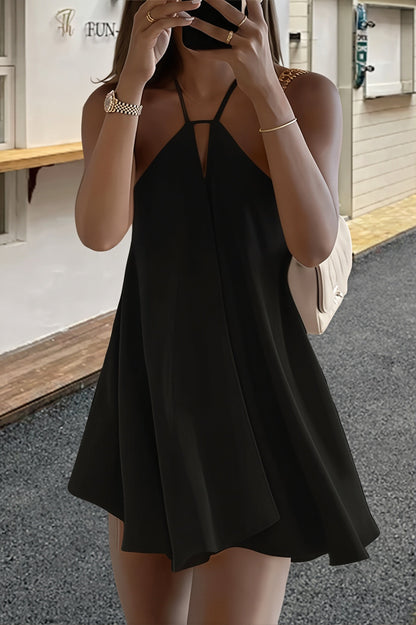 Dames Halter Mini Jurk Met Open Rug En Losse Pasvorm