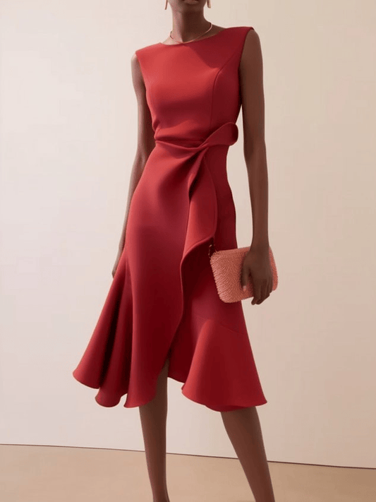 Dames Asymmetrische Gedrapeerde Midi Jurk