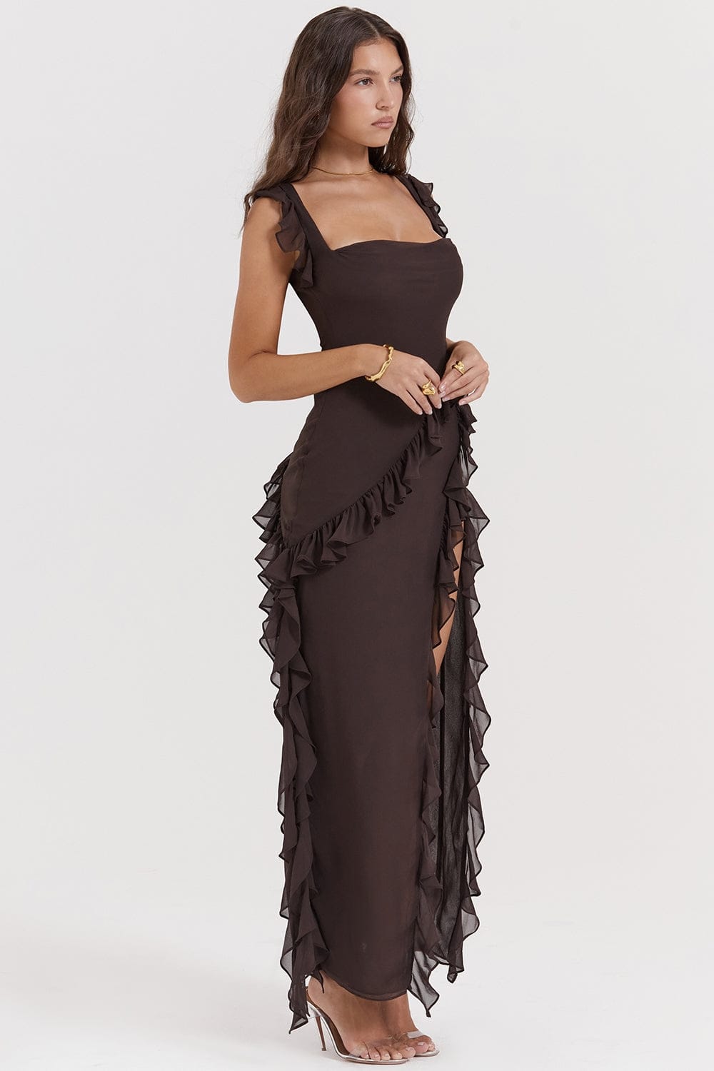 Dames Asymmetrische Maxi Jurk Met Ruches