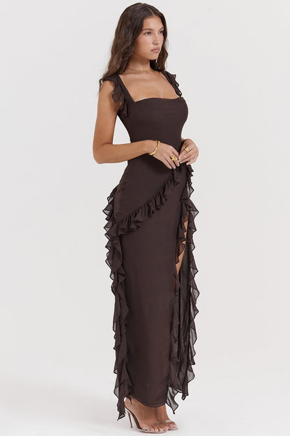 Dames Asymmetrische Maxi Jurk Met Ruches