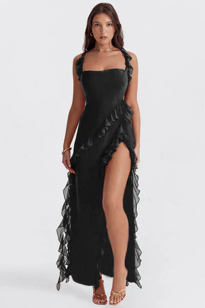 Dames Asymmetrische Maxi Jurk Met Ruches