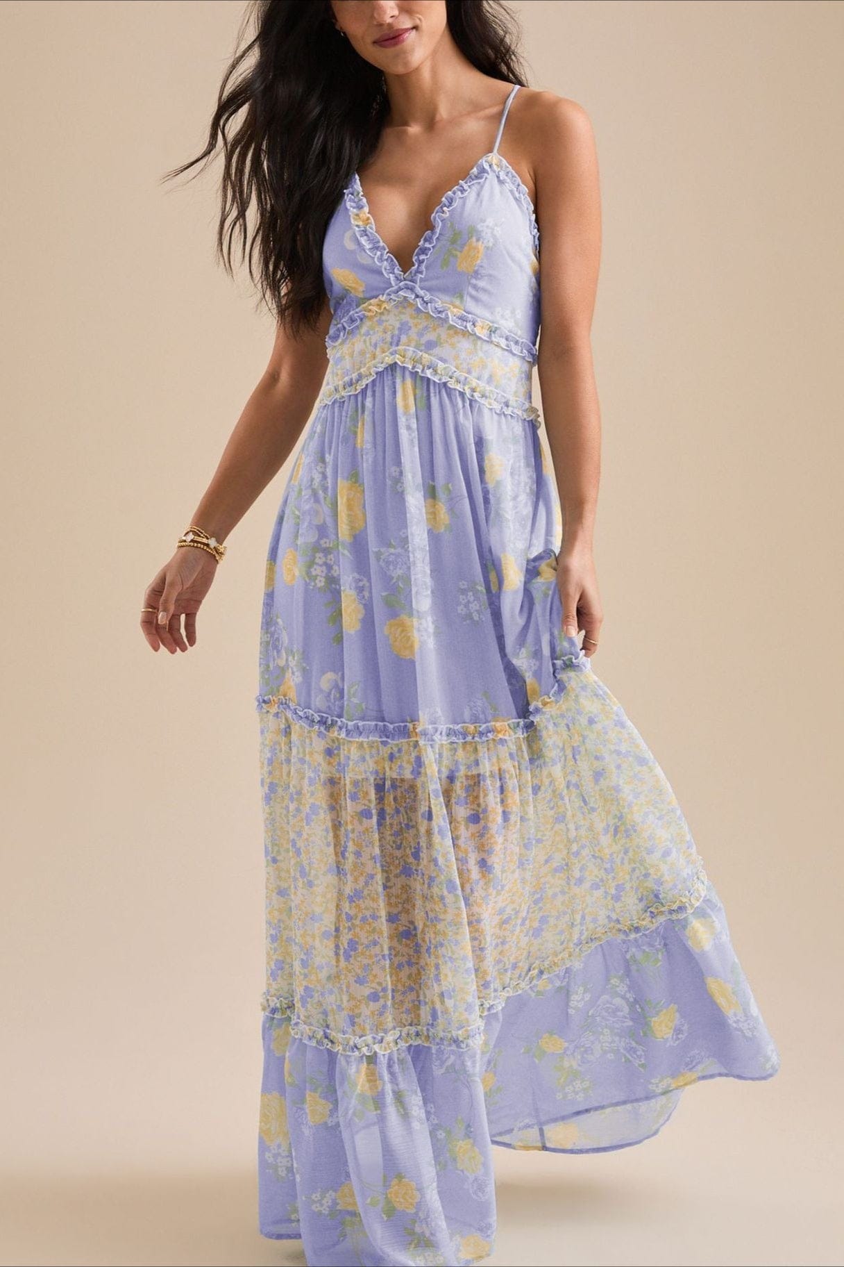 Dames Bloemenprint Cami Maxijurk Met Volant