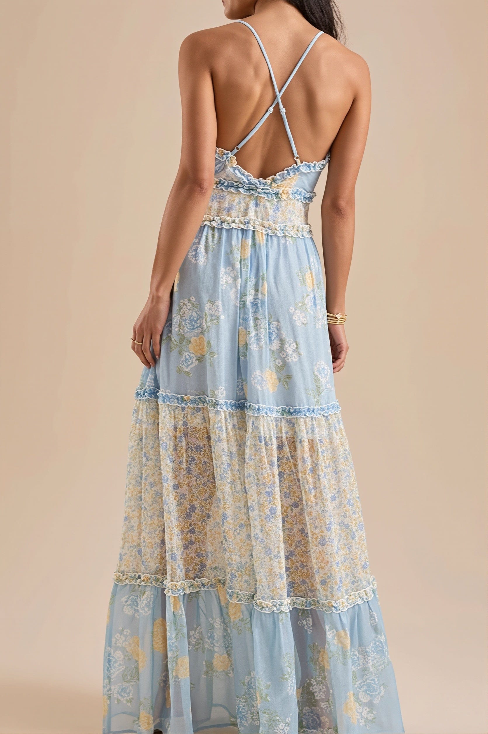 Dames Bloemenprint Cami Maxijurk Met Volant