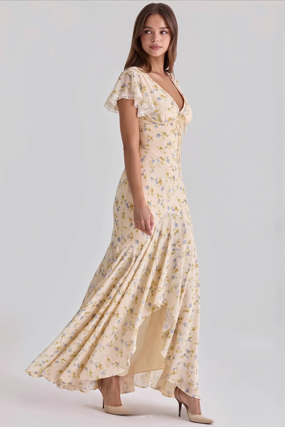 Dames Bloemenprint Maxi Jurk Met V Hals