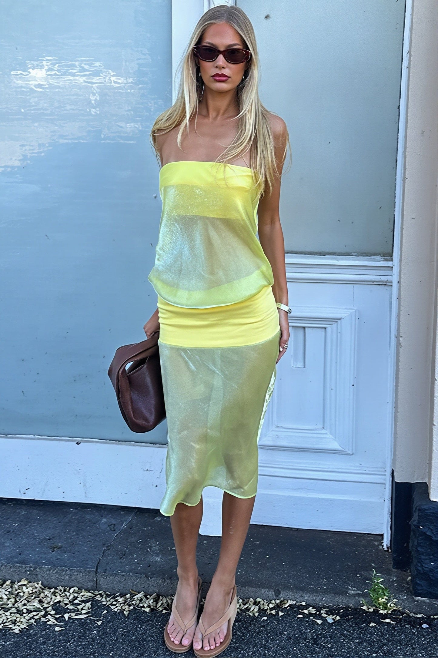 Dames Bodycon Midi Jurk Met Transparante Details