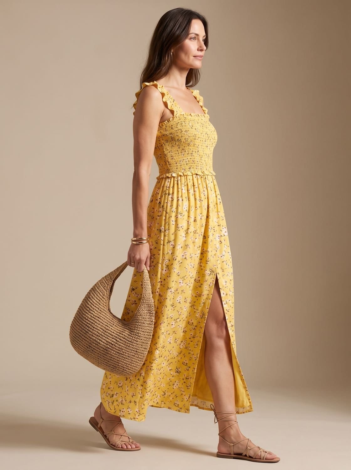 Dames Bohemian Maxi Jurk Met Bloemenprint En Hoge Split