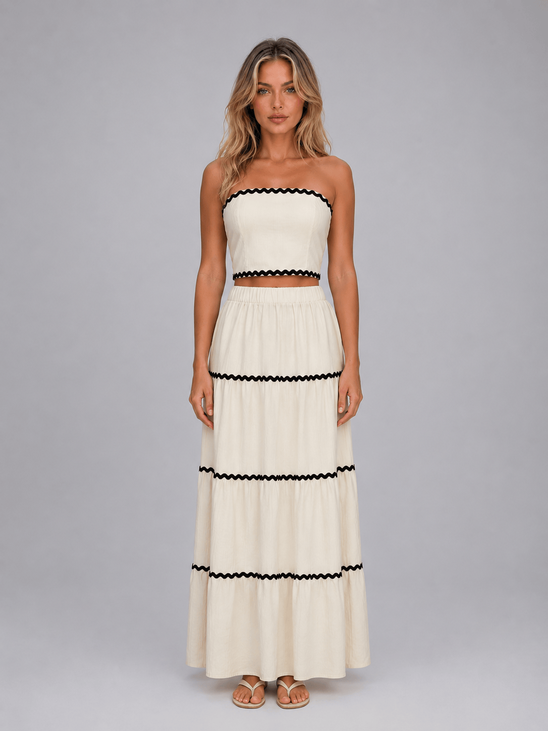 Dames Co Ord Set Met Crop Top En Gelaagde Maxirok
