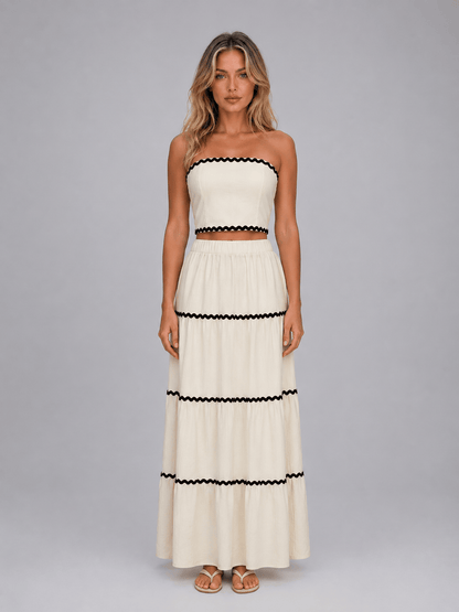 Dames Co Ord Set Met Crop Top En Gelaagde Maxirok
