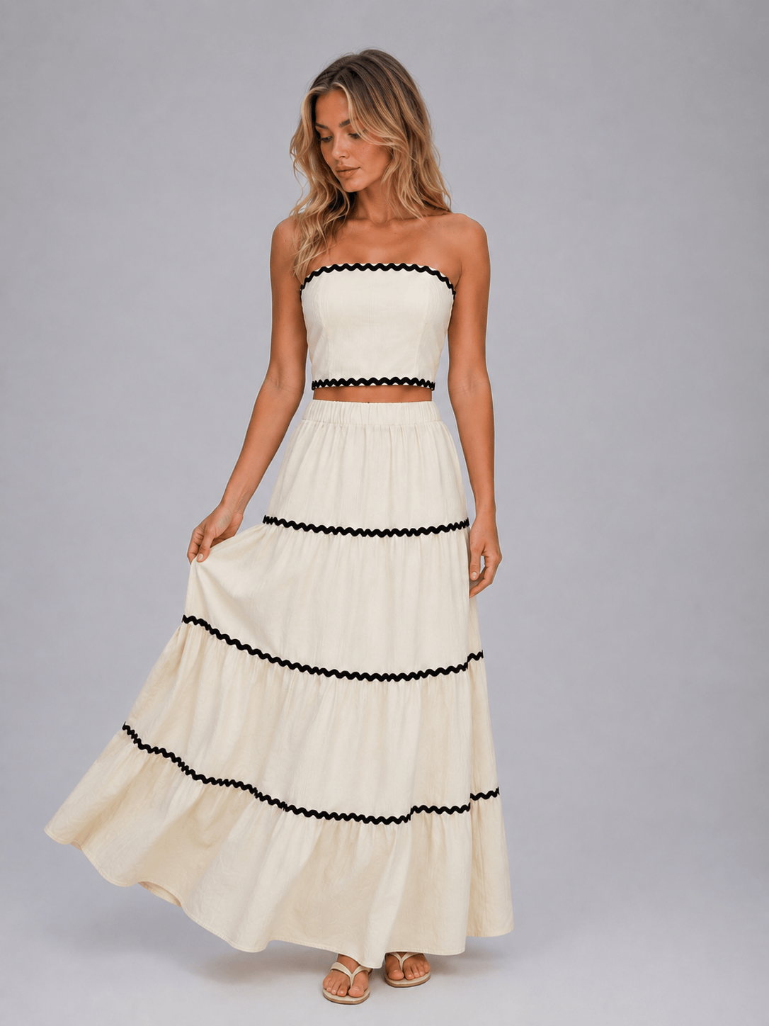 Dames Co Ord Set Met Crop Top En Gelaagde Maxirok