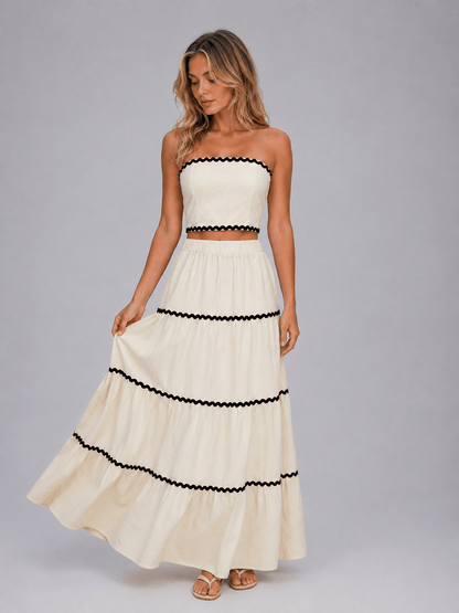 Dames Co Ord Set Met Crop Top En Gelaagde Maxirok