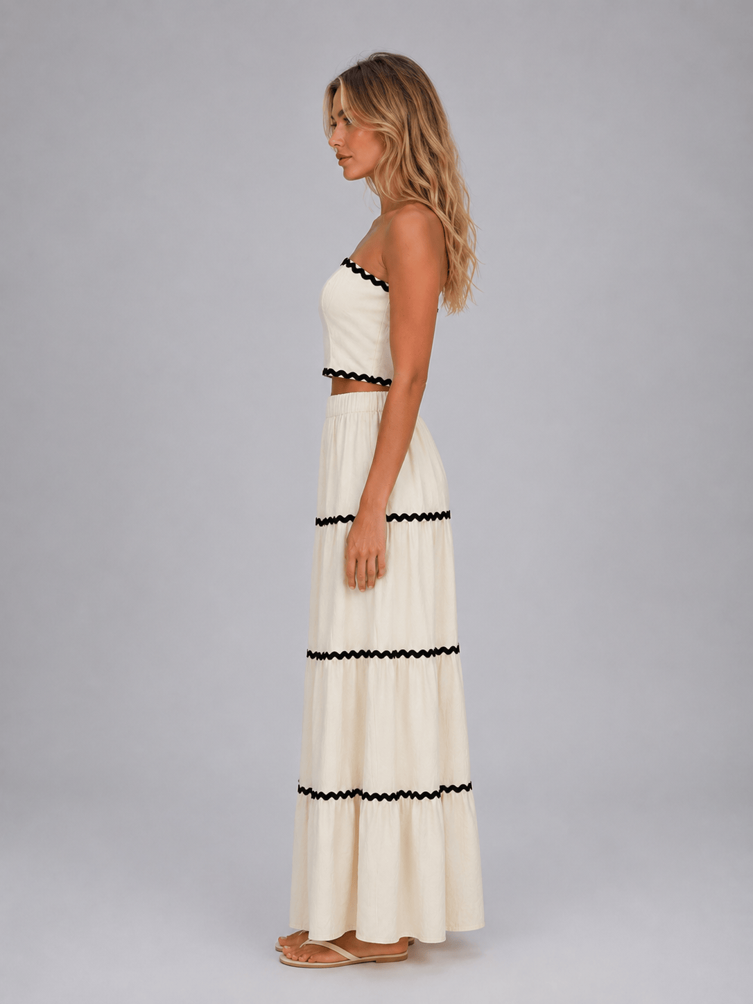 Dames Co Ord Set Met Crop Top En Gelaagde Maxirok