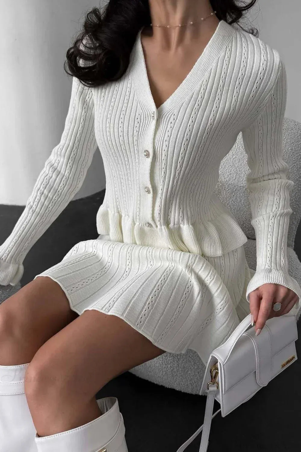 Dames Gebreide Tweedelige Set Met Glitter En Ruches