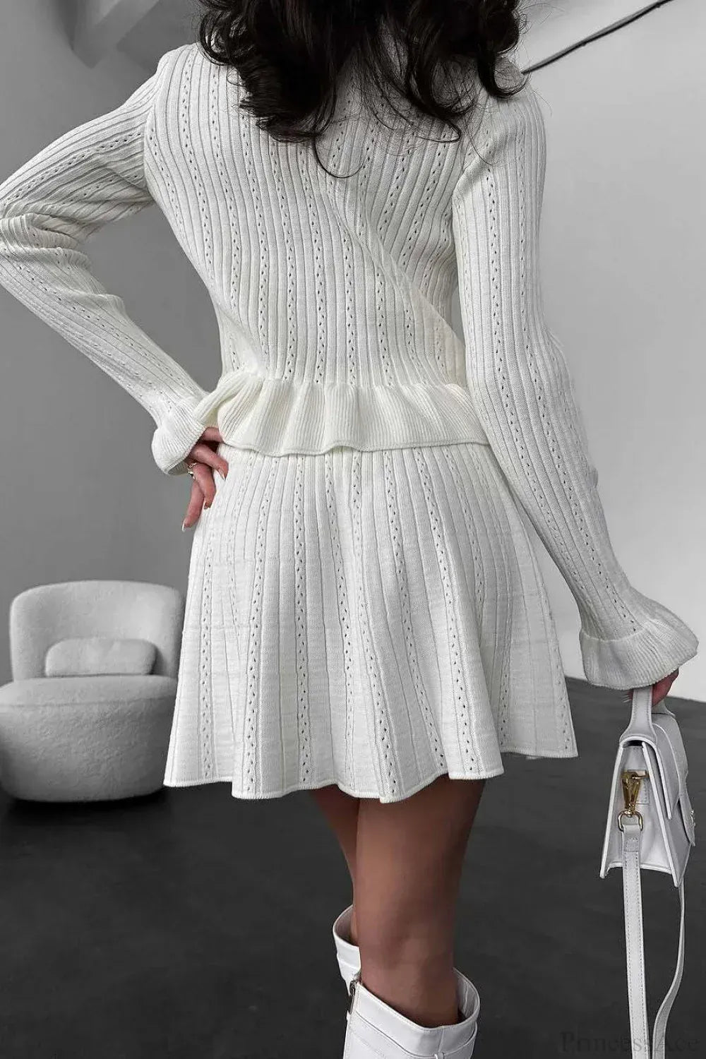 Dames Gebreide Tweedelige Set Met Glitter En Ruches