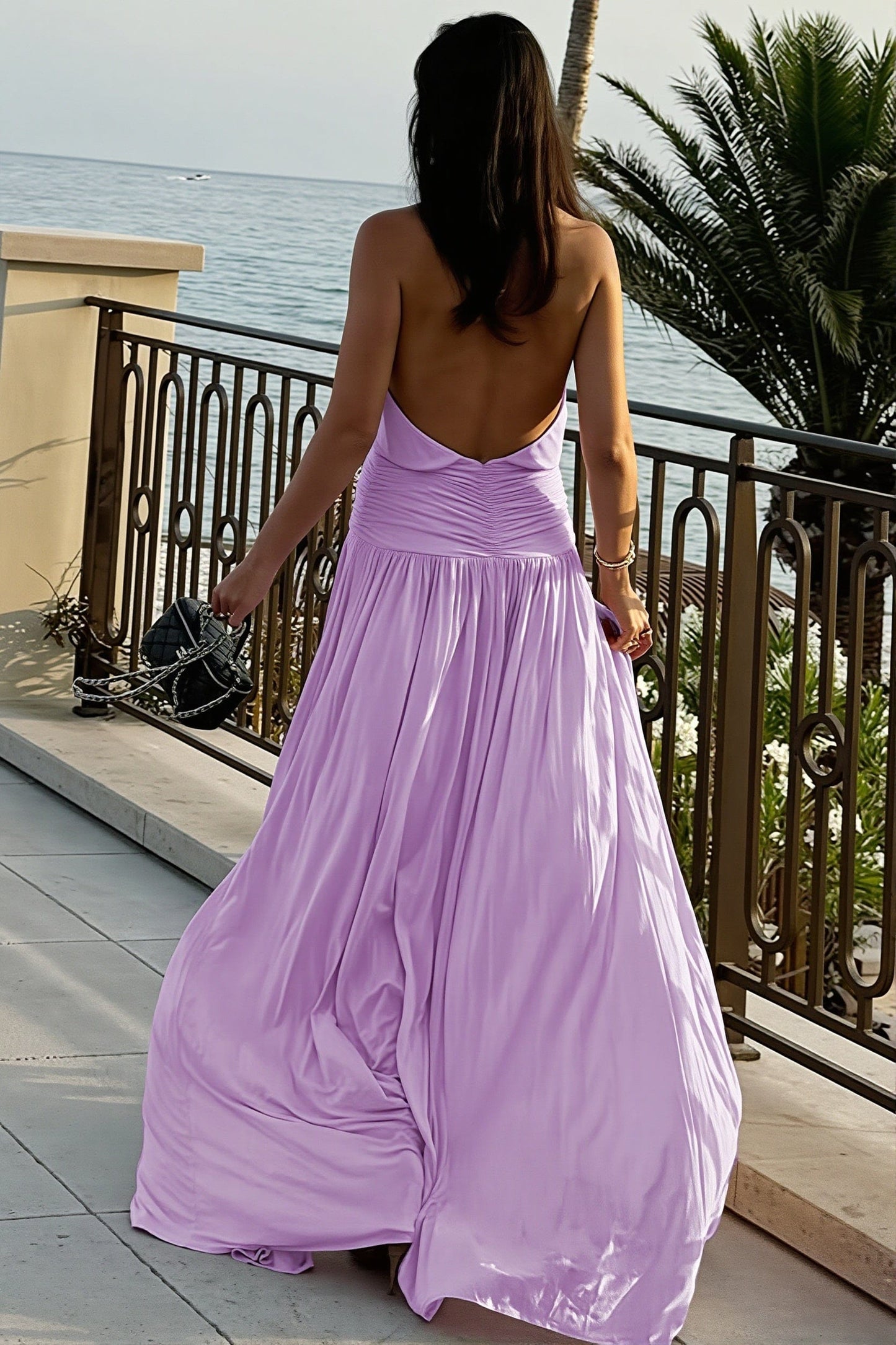 Dames Halter Maxi Jurk Met Open Rug En Split