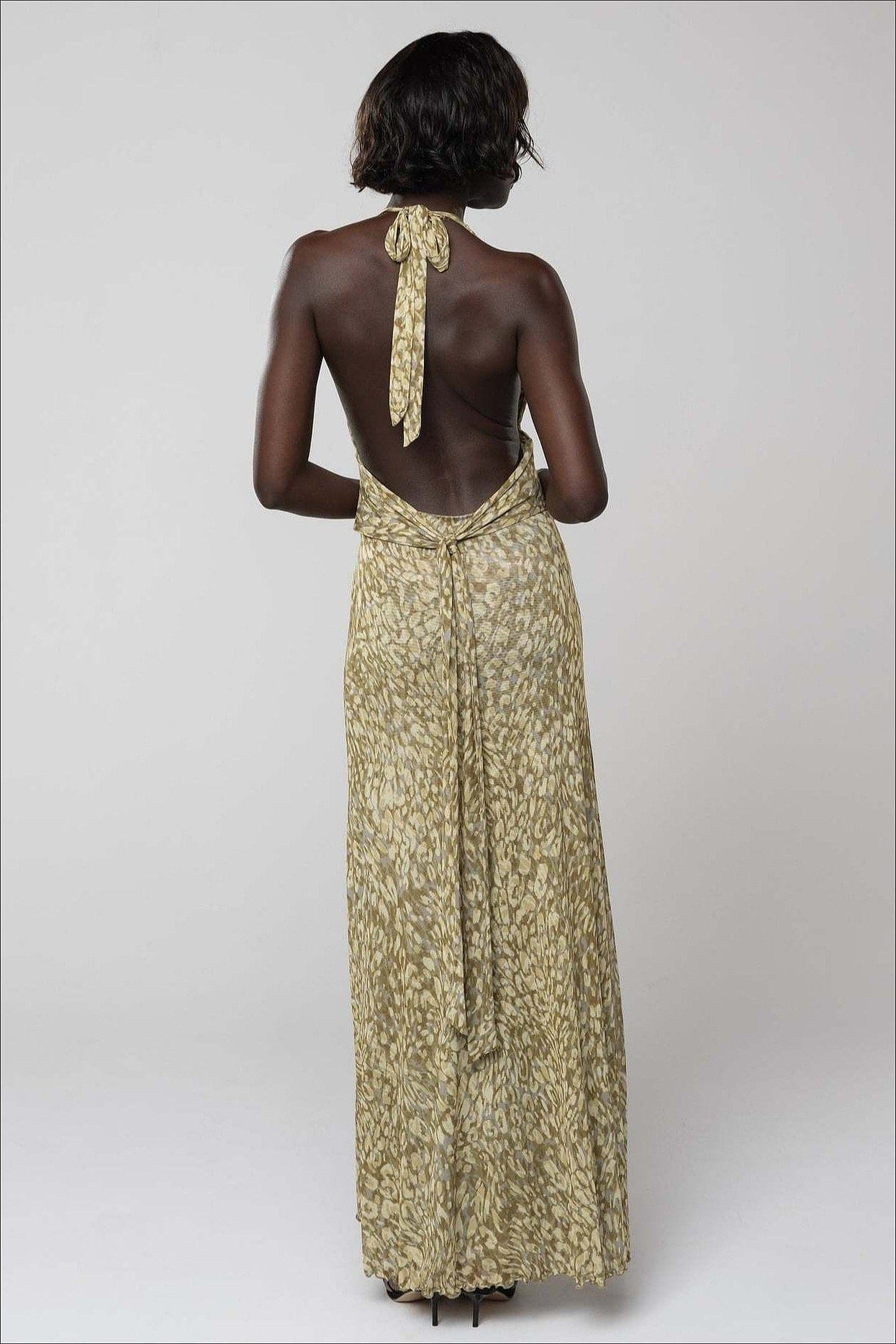 Dames Halter Maxi Jurk Met Print En Open Rug