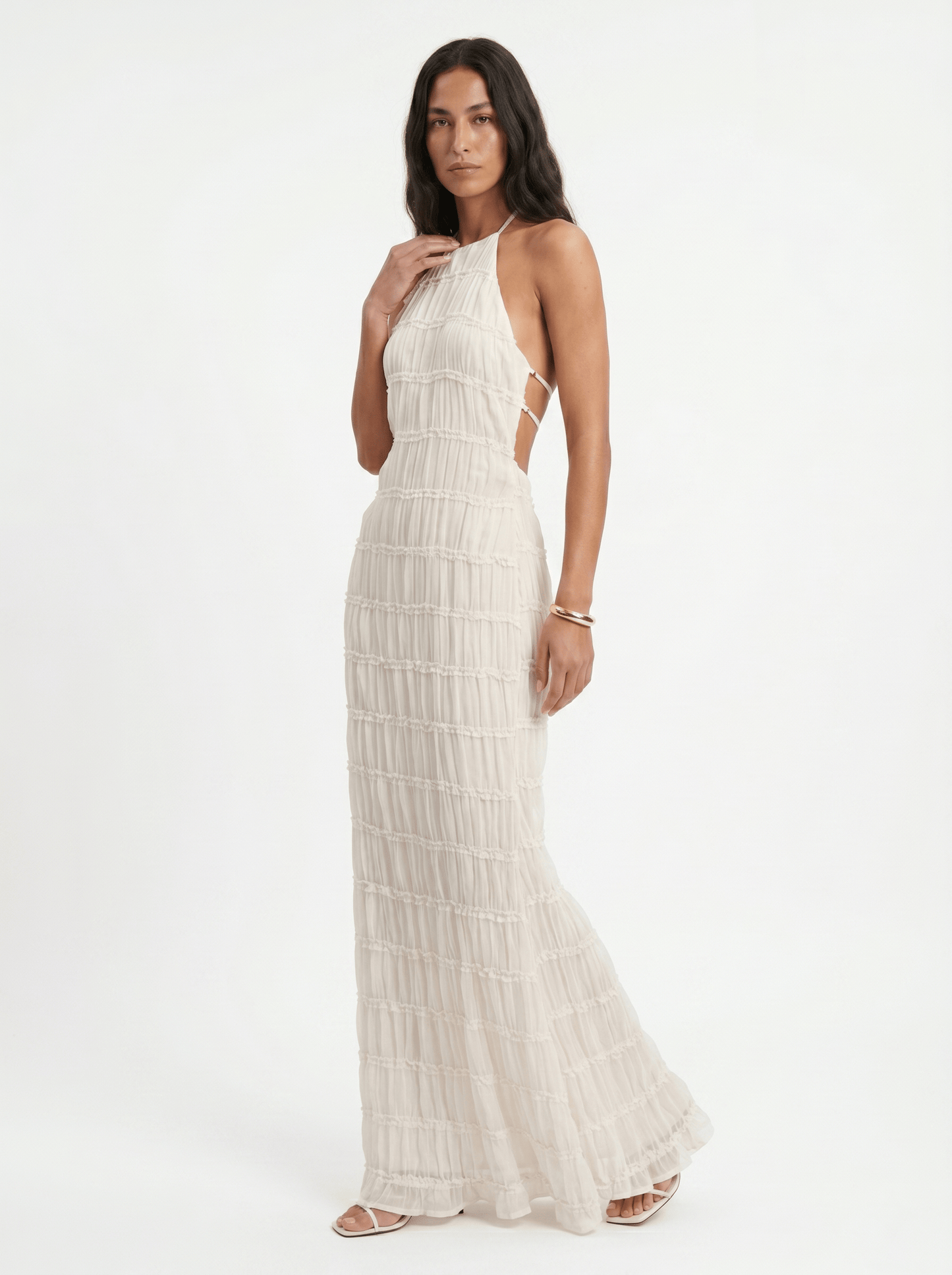 Dames Halter Maxi Jurk Met Volantlagen