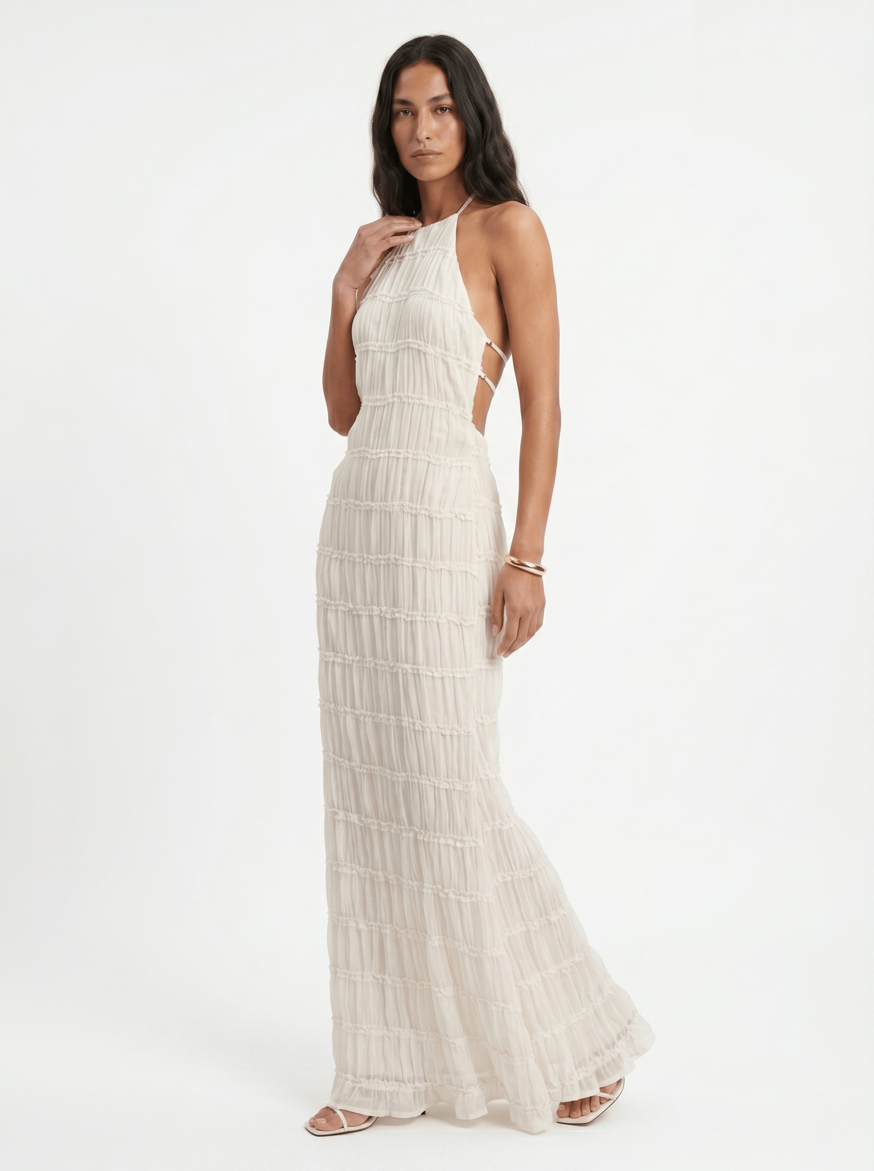 Dames Halter Maxi Jurk Met Volantlagen