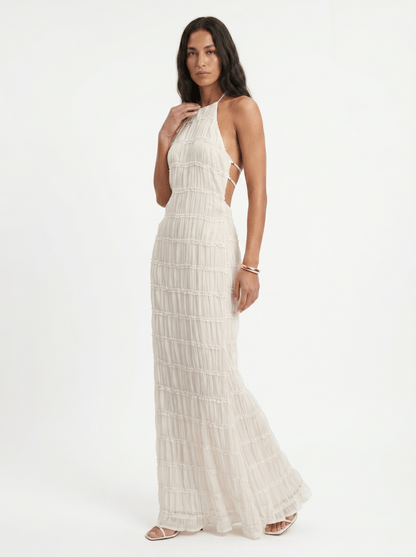 Dames Halter Maxi Jurk Met Volantlagen