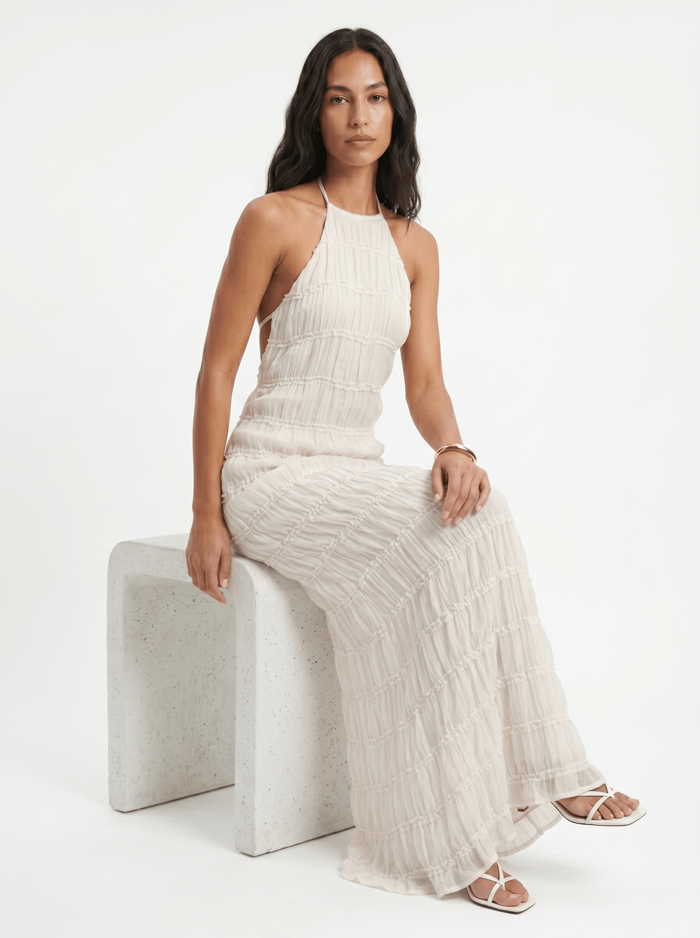 Dames Halter Maxi Jurk Met Volantlagen