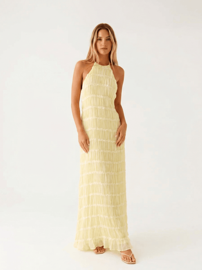 Dames Halter Maxi Jurk Met Volantlagen