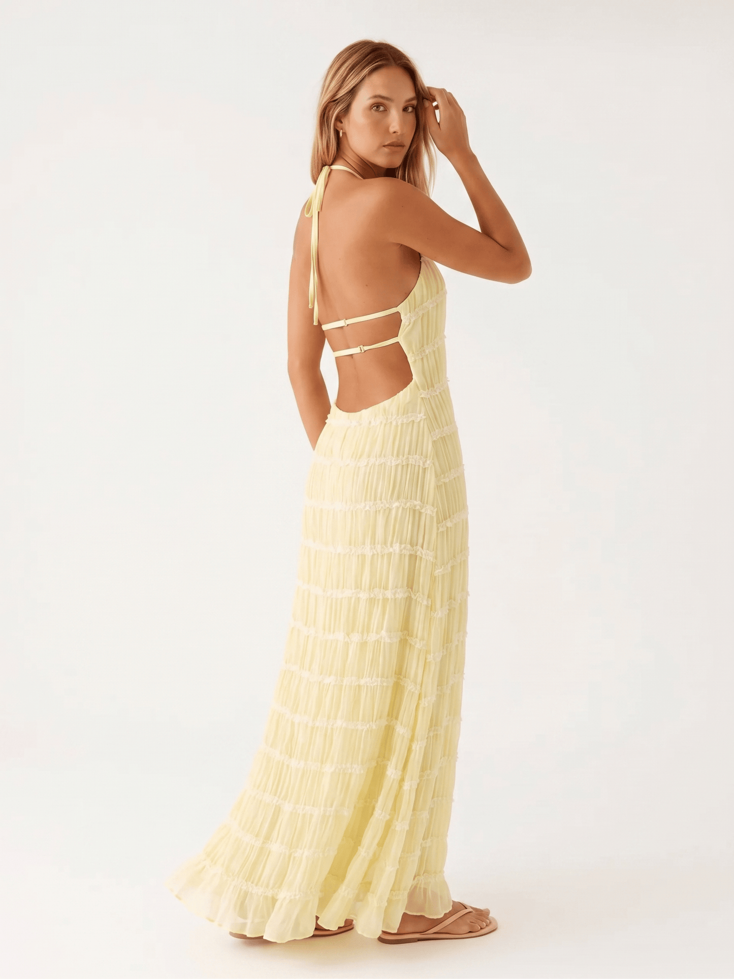 Dames Halter Maxi Jurk Met Volantlagen