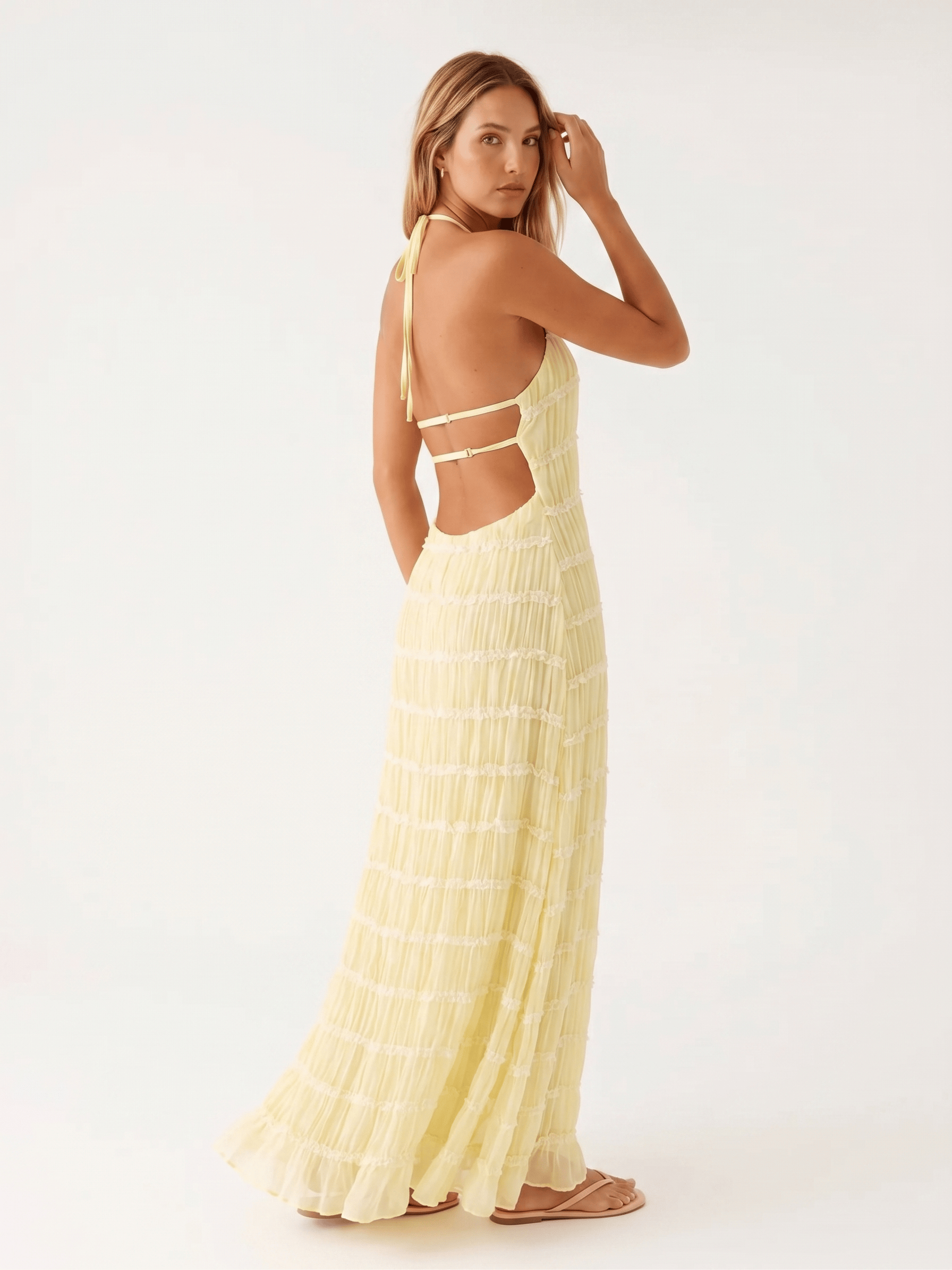 Dames Halter Maxi Jurk Met Volantlagen