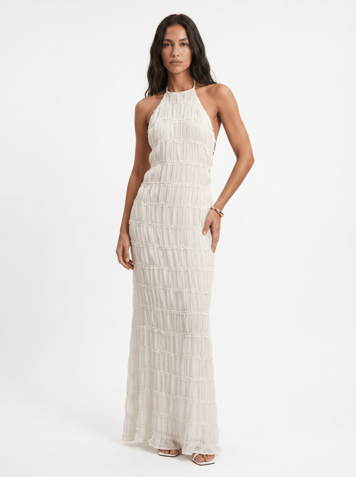 Dames Halter Maxi Jurk Met Volantlagen