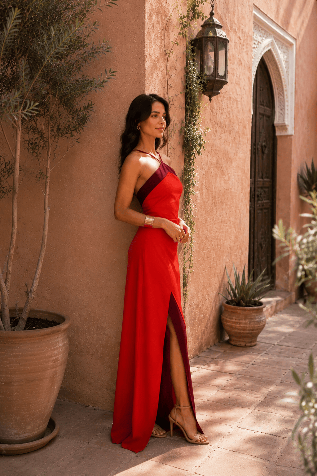 Dames Halter Maxi Jurk Met Zijsplit