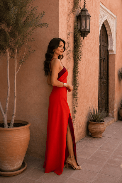 Dames Halter Maxi Jurk Met Zijsplit