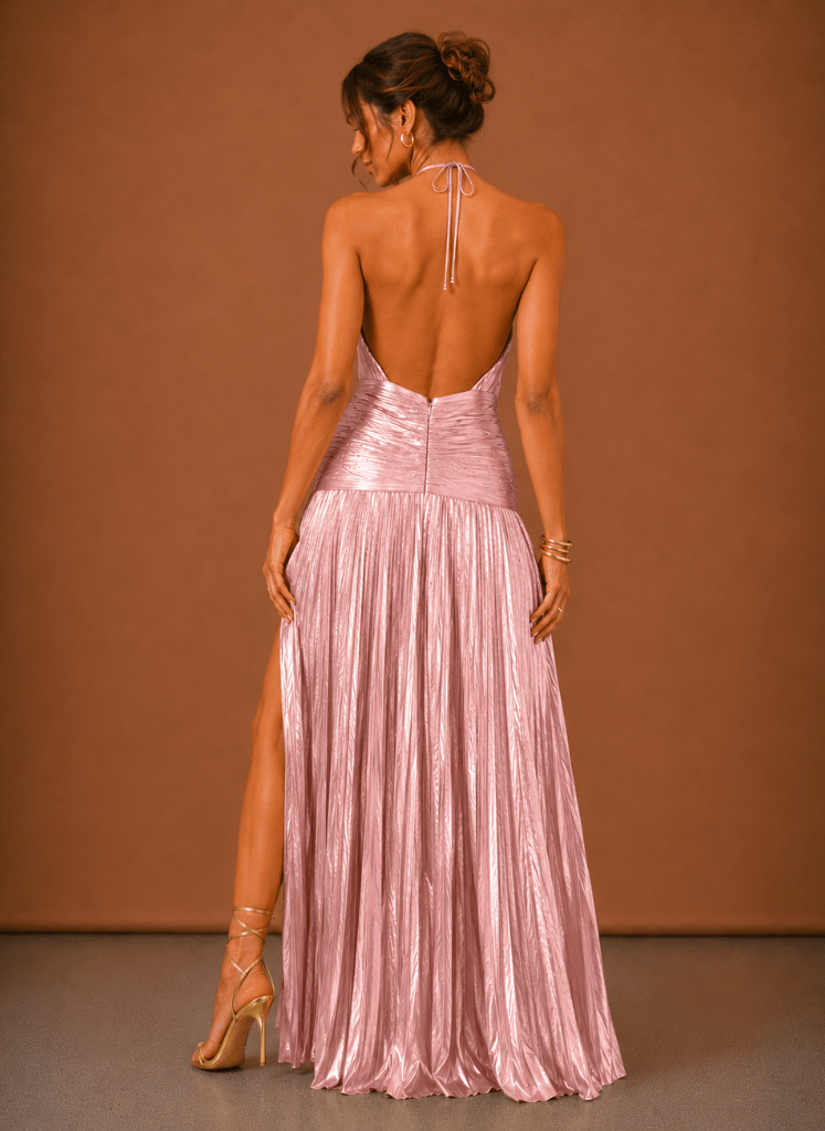 Dames Halter Maxi Jurk Metallic Voor Avondgelegenheden