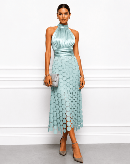 Dames Halter Midi Jurk Satijnlook Feestelijk