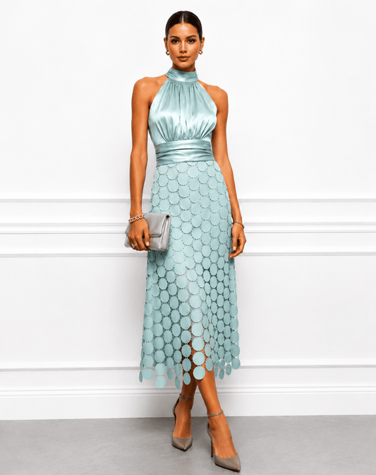 Dames Halter Midi Jurk Satijnlook Feestelijk