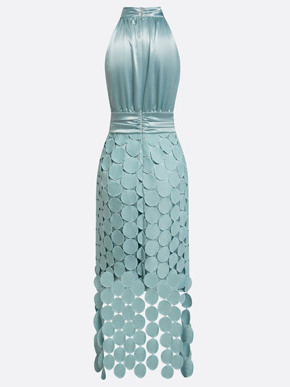 Dames Halter Midi Jurk Satijnlook Feestelijk