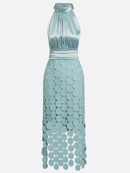 Dames Halter Midi Jurk Satijnlook Feestelijk