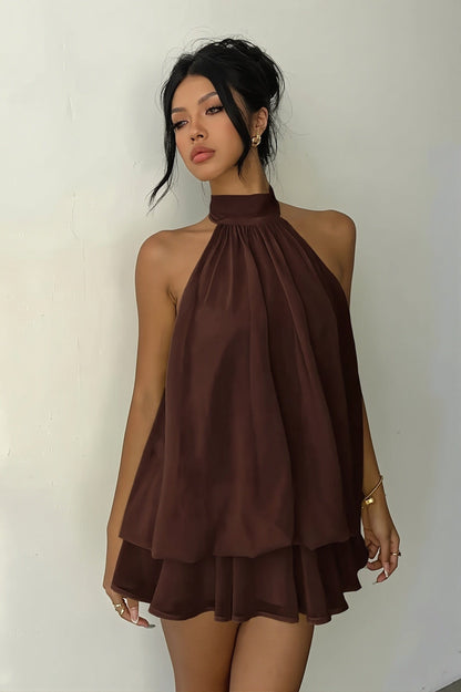 Dames Halter Mini Jurk Met Open Rug En A Lijn