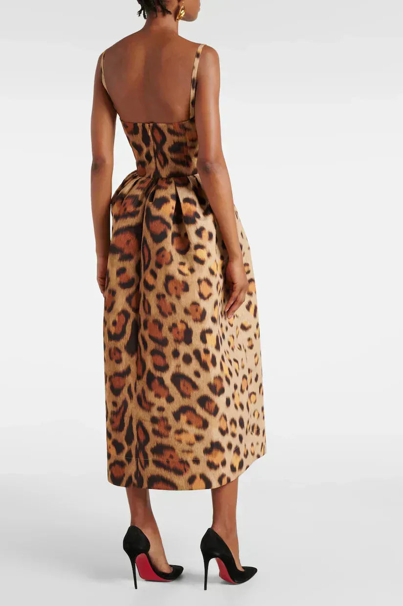 Dames Luipaardprint Midi Jurk Met Corsetpasvorm