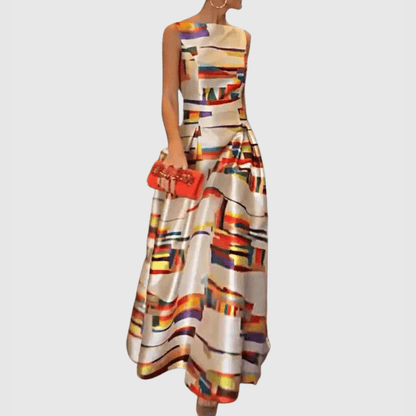 Dames Maxi Jurk Abstracte Colorblock Print