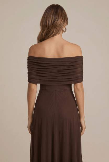 Dames Maxi Jurk Met Bardot Halslijn En Gerimpeld Korset