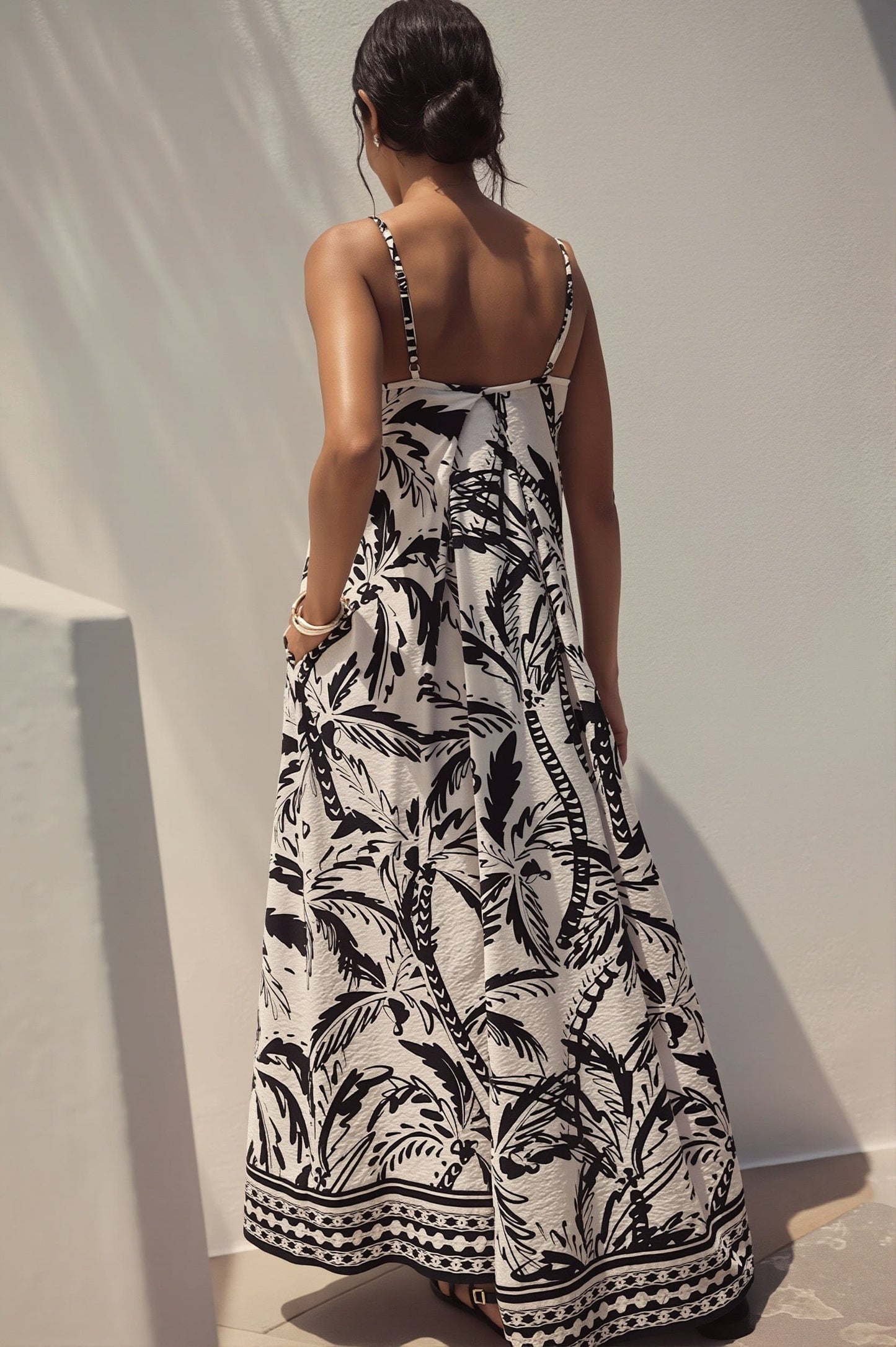 Dames Maxi Jurk Met Bladprint En Losse Pasvorm